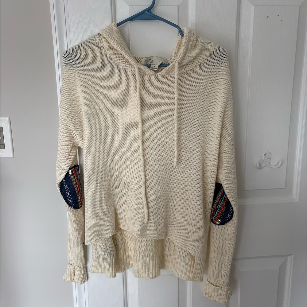 Vintage Havana Knit Hoodie with Patterned Elbow Patches